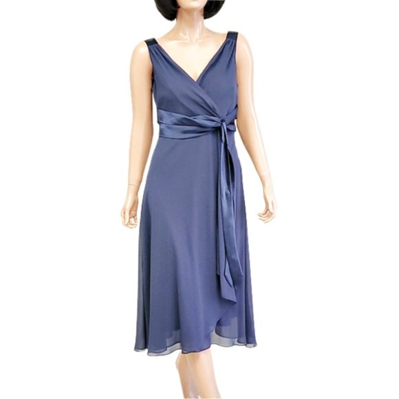 Evan Picone Blue Chiffon Cocktail Dress - Picture 1 of 5
